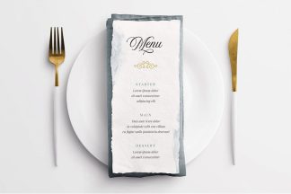 Free Wedding Menu Mockup on Table Setting Free PSD Mockup