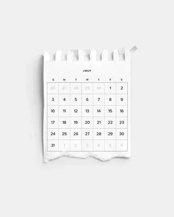 Free White July Calendar Small Notepad Half Page Torn - Custom Scene
