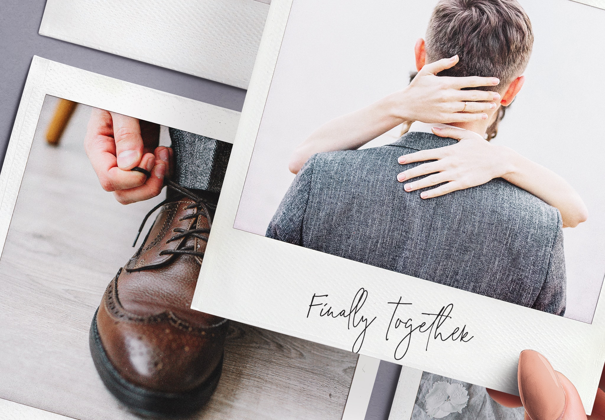 Hand Holding Instant Picture on Top of Grid of Photos 02 High Resolution