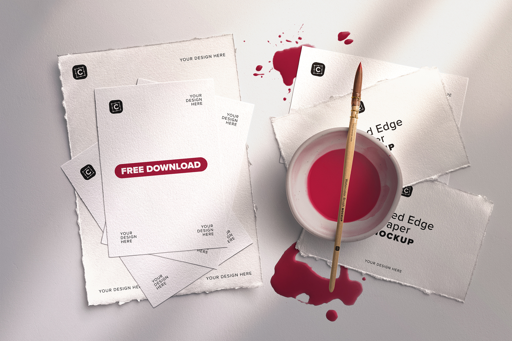 Free A5 Watercolor Paper Mockup Watercolor Scene 01 Free PSD Mockup.jpg