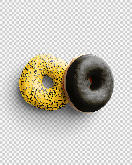 Pair of Donuts with Black and Yellow Glaze with Sprinkles 03 PNG Image Transparent Background.jpg