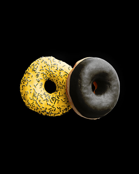 Pair of Donuts with Black and Yellow Glaze with Sprinkles 04 PNG Image Isolated Object.jpg
