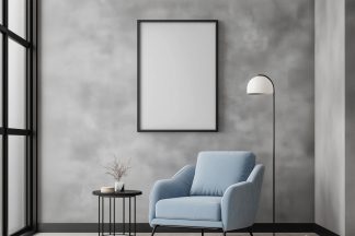 Free A2 Frame Mockup Hanging on the Wall Modern Living Room PSD Mockup.jpg