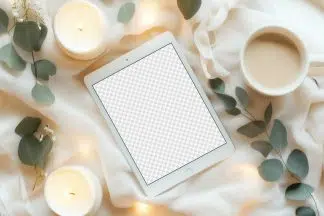 Free Flatlay Tablet Mockup with Candles and Eucalyptus PSD Mockup.jpg