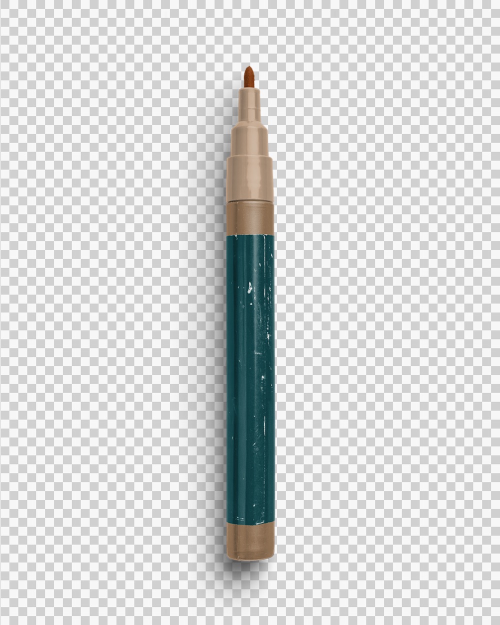 Open Worn Permanent Marker with Fine Tip Rich Teal and Rust 03 PNG Image Transparent Background.jpg
