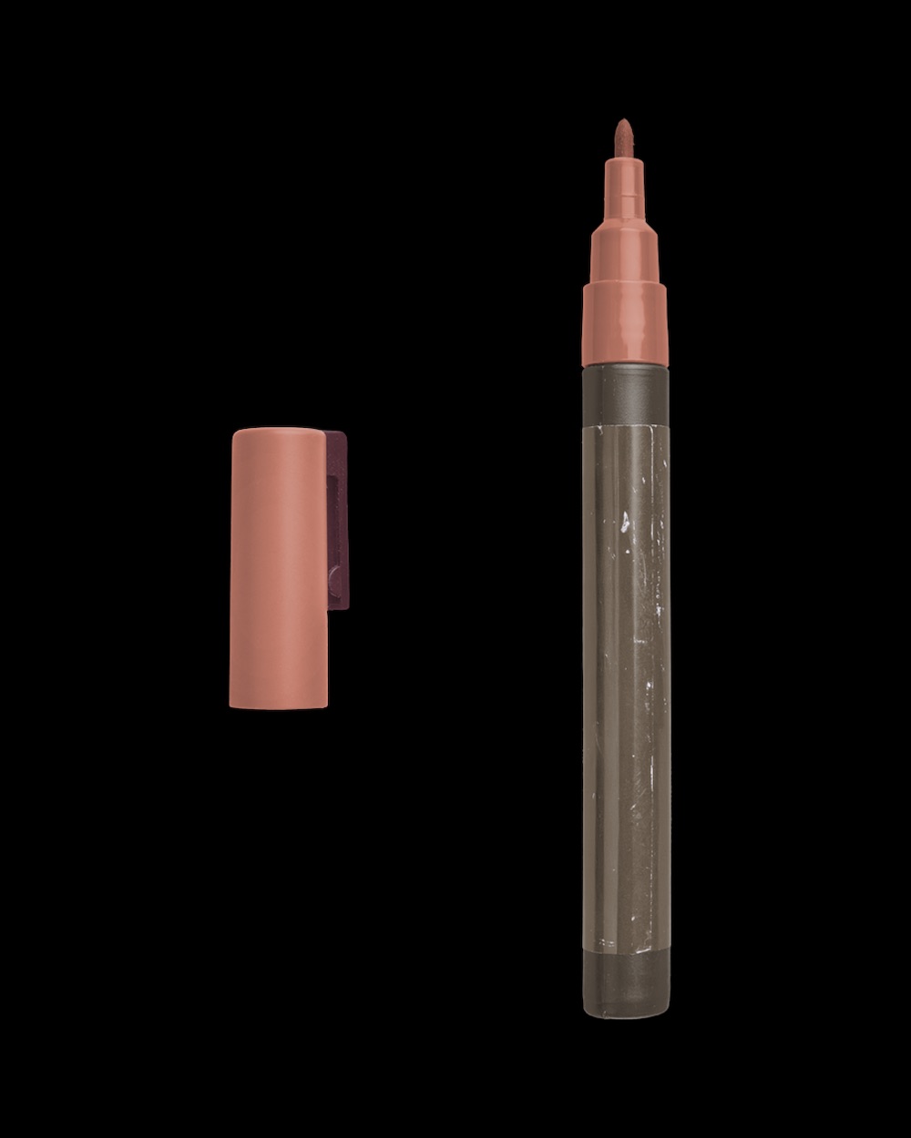 Open Worn Permanent Marker with Fine Tip and Cap Blush and Earthy Tones 04 PNG Image Isolated Object.jpg