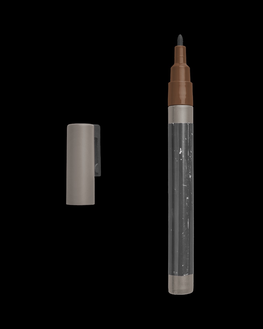 Open Worn Permanent Marker with Fine Tip and Cap Modern Shadows 04 PNG Image Isolated Object.jpg