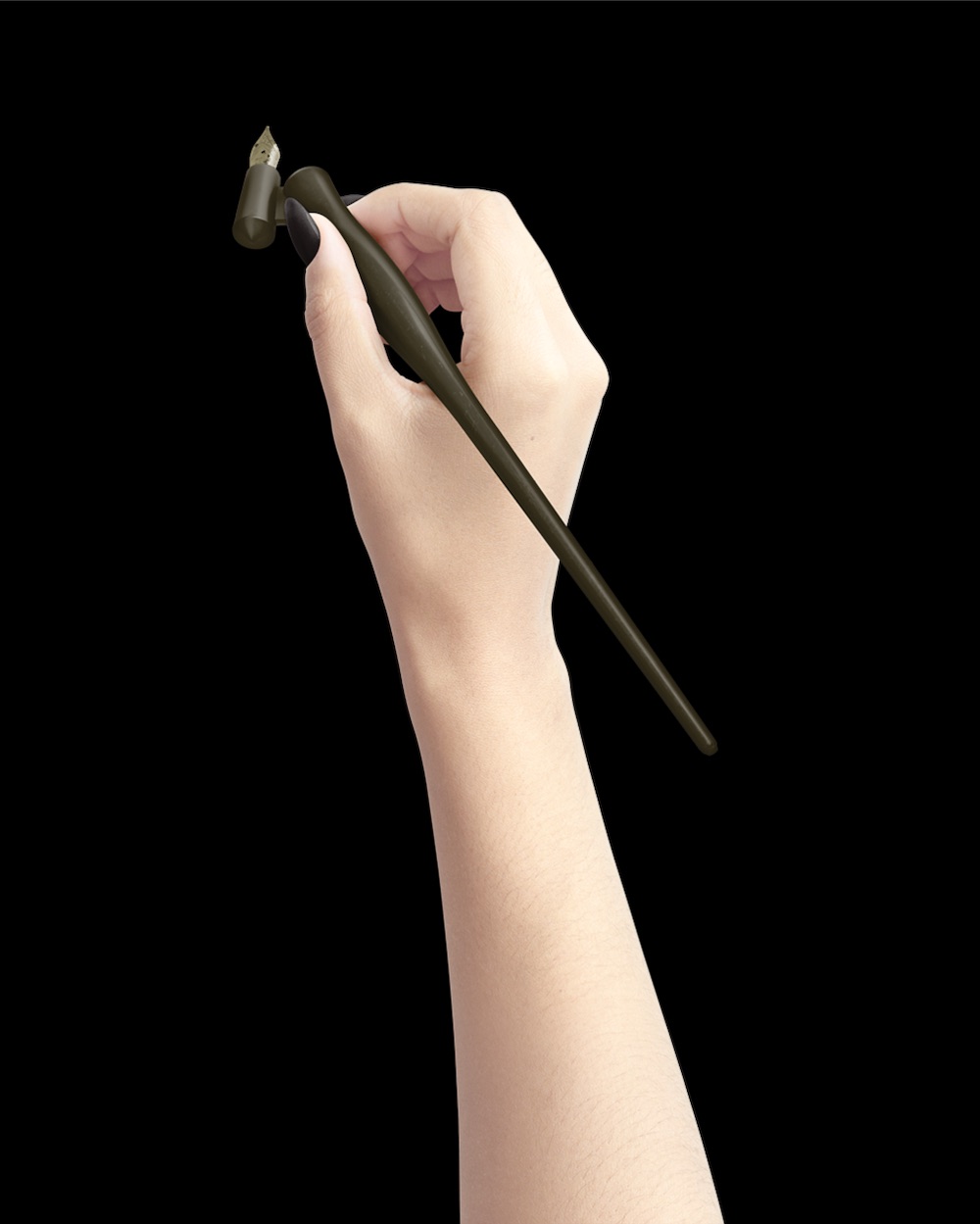 White Hand Holding Oblique Calligraphy Pen Moody and Dark Academia 04 PNG Image Isolated Object.jpg