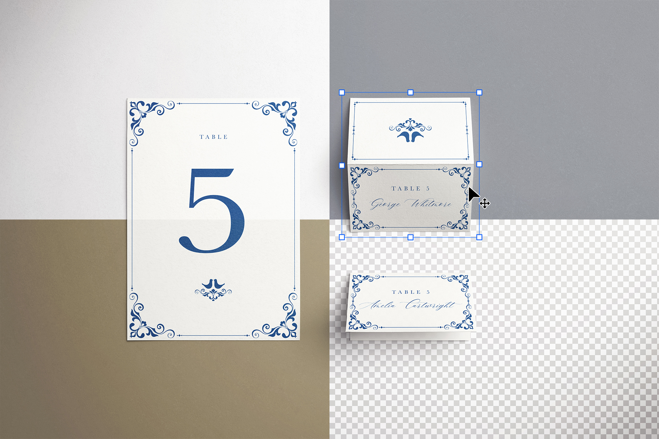 5x7in Table Number and 3.5 x 2 in Place Card Mockup 03 Isolated Objects.jpg