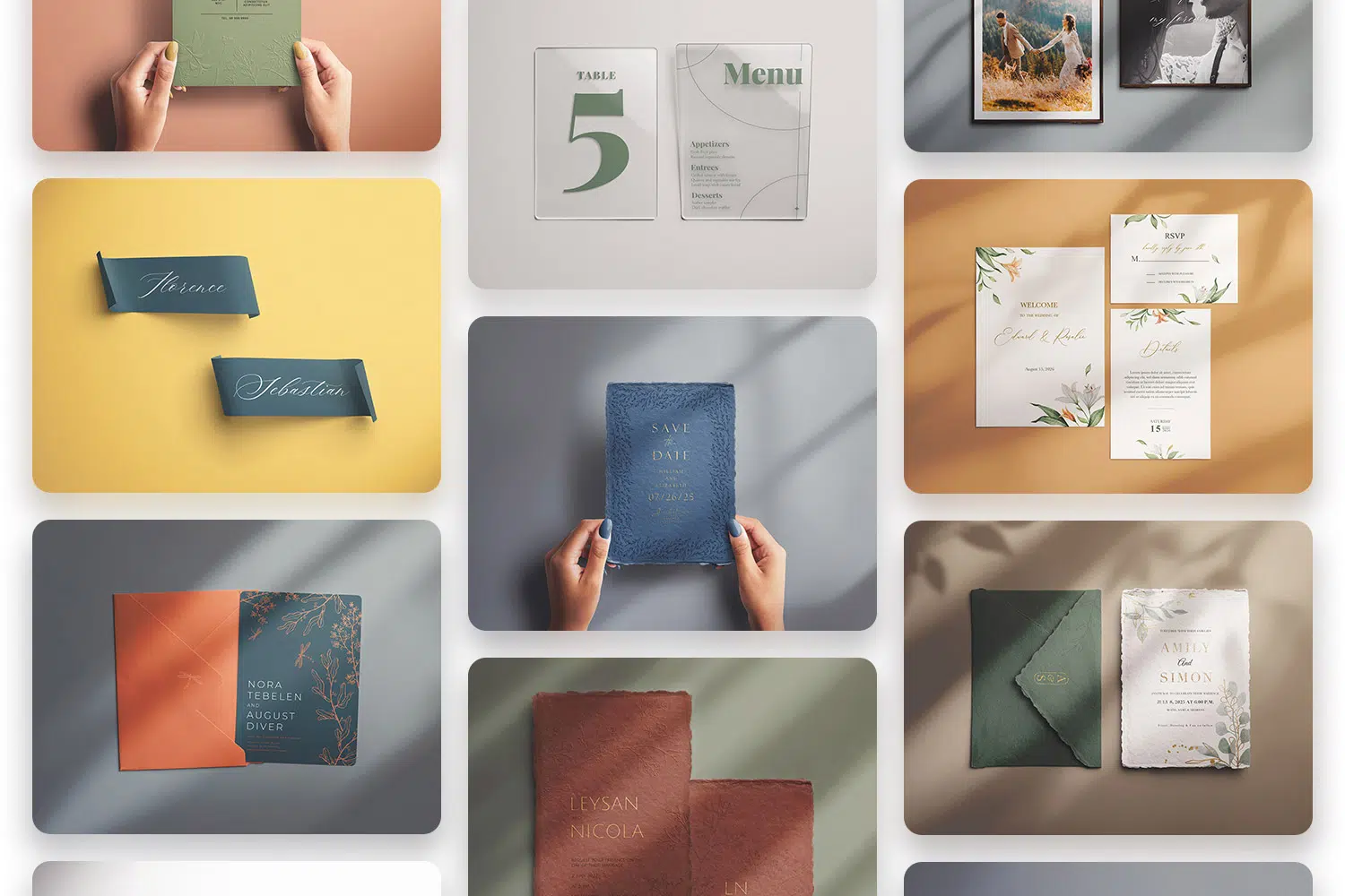Elegant wedding invitation mockup featuring acrylic and handmade paper cards