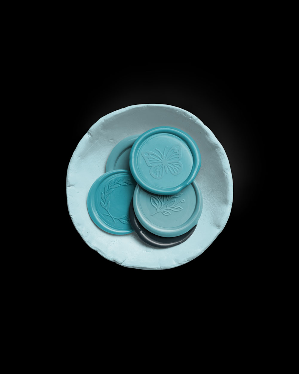 Azure Wax Seals in Ceramic Bowl with Design 04 PNG Image Isolated Object.jpg