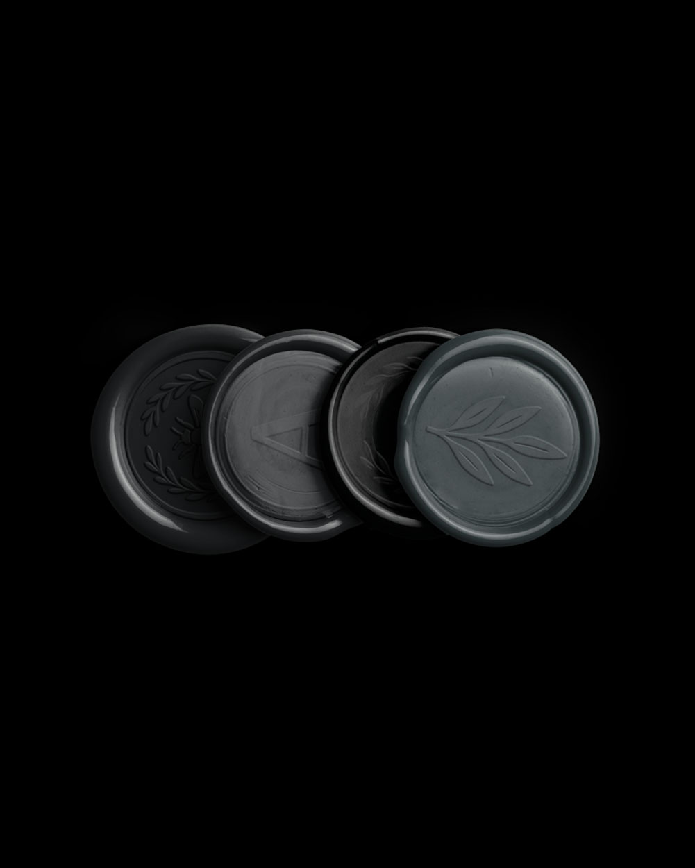 Charcoal Vertical Stack of Four Wax Seals with Design 04 PNG Image Isolated Object.jpg