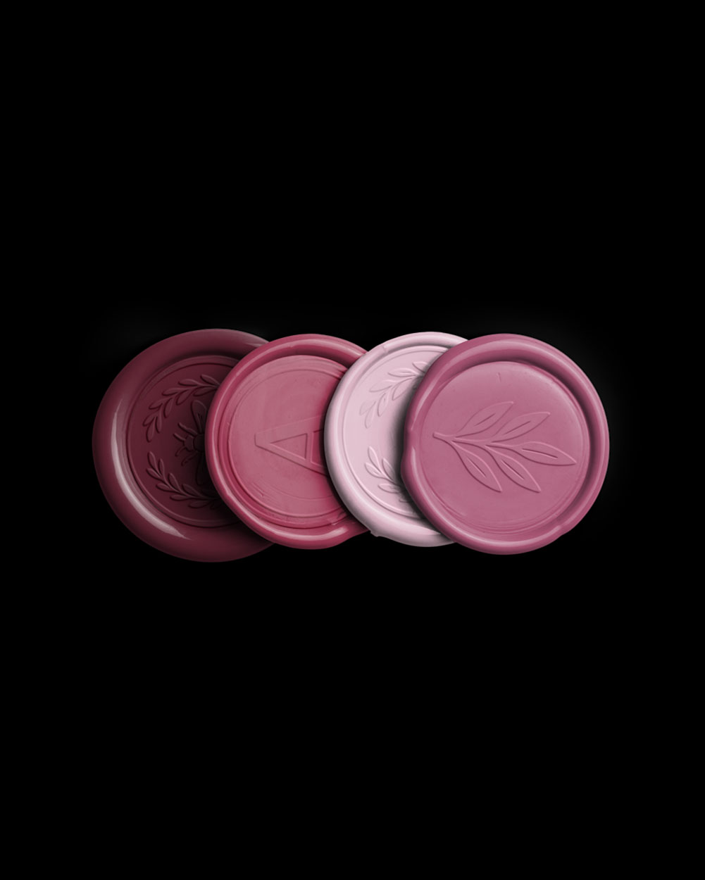 Rosewood Vertical Stack of Four Wax Seals with Design 04 PNG Image Isolated Object.jpg
