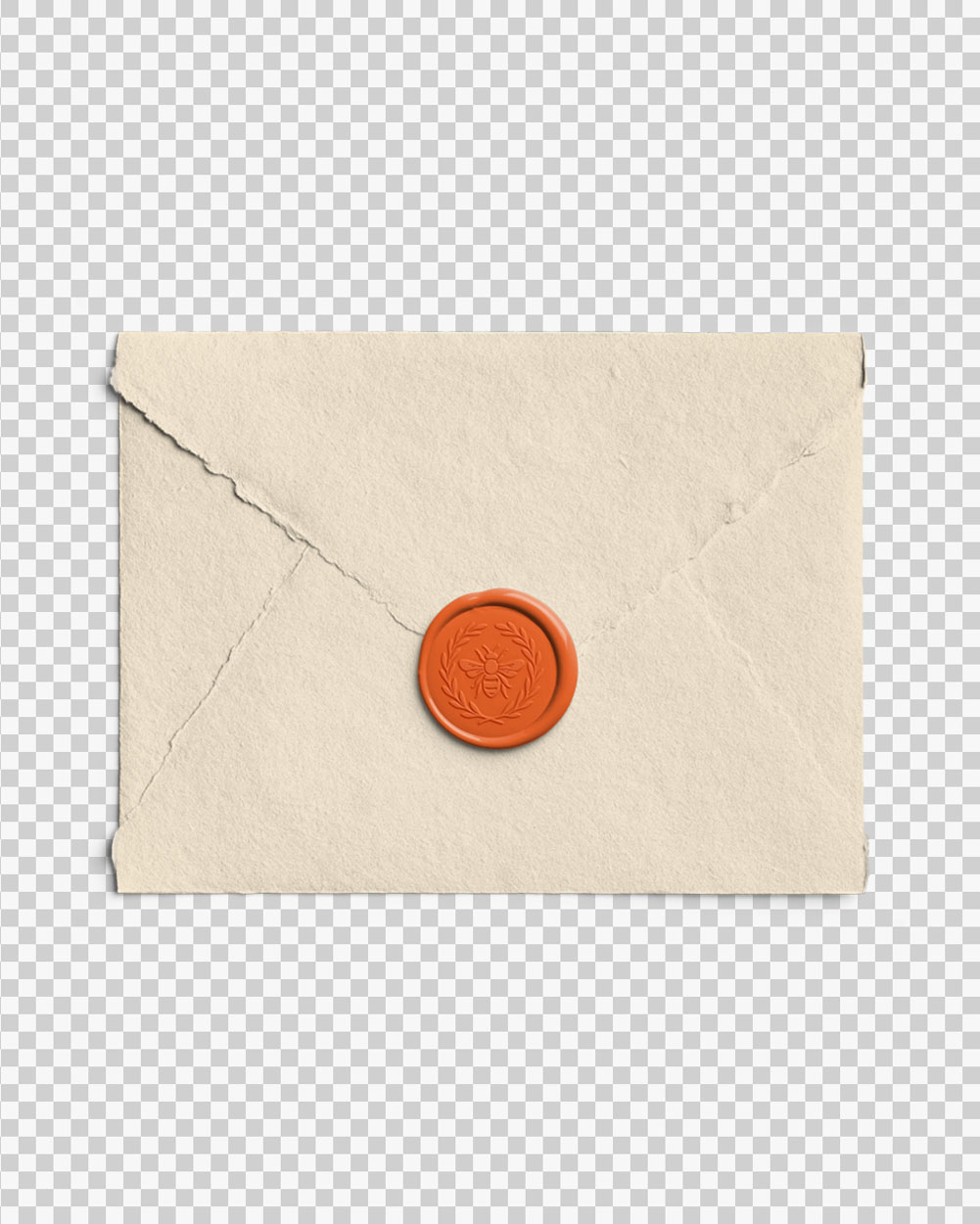 Tangerine Handmade Paper Envelope with Wax Seal with Design 03 PNG Image Transparent Background.jpg