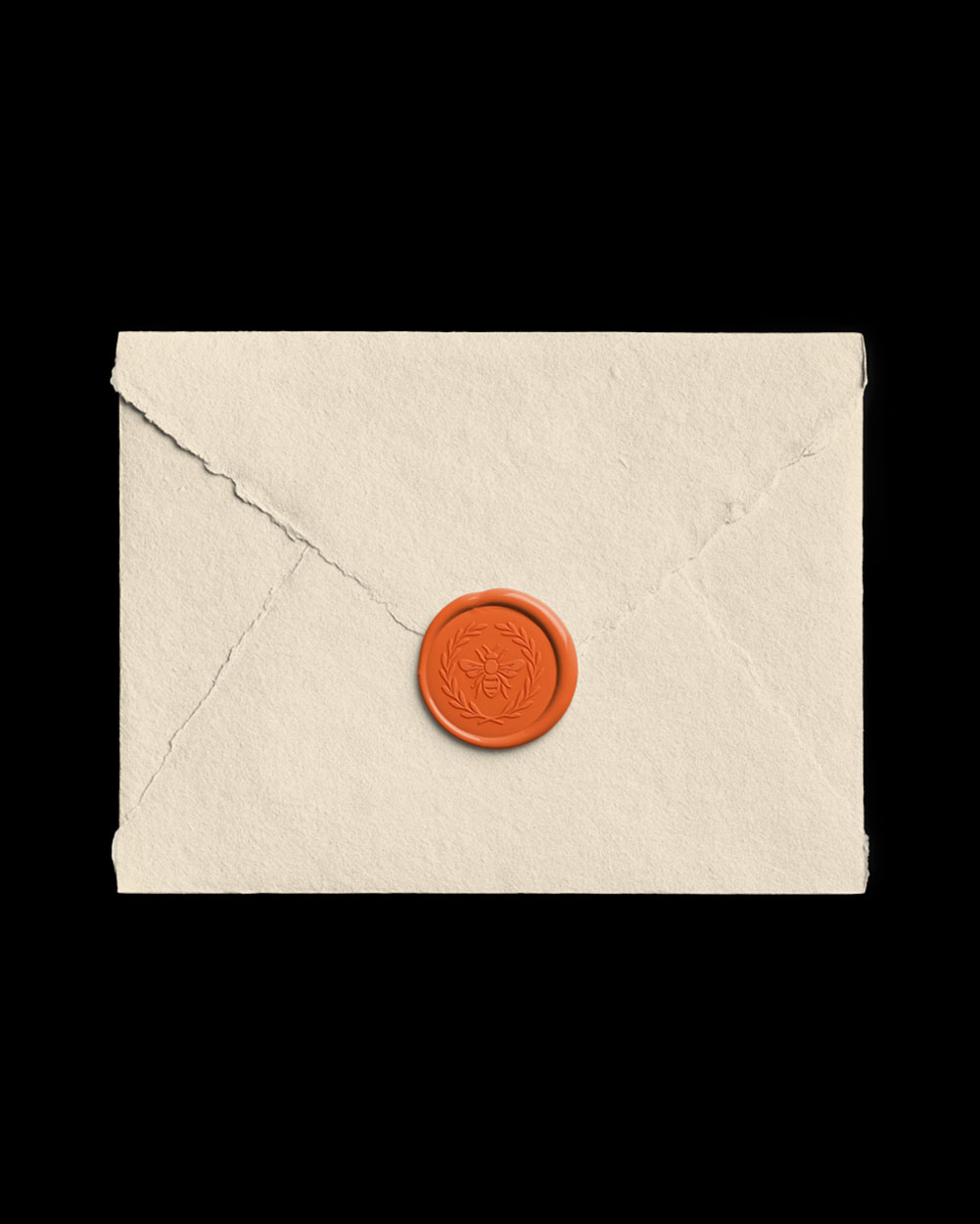 Tangerine Handmade Paper Envelope with Wax Seal with Design 04 PNG Image Isolated Object.jpg