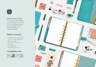 Overview of the Marina Small Ringbinder digital planner creator showing an open binder mockup and what’s included.