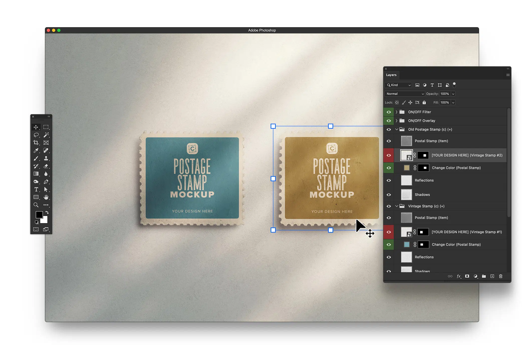 Two Horizontal Postage Stamp Mockup 05 Layered PSD Mockup