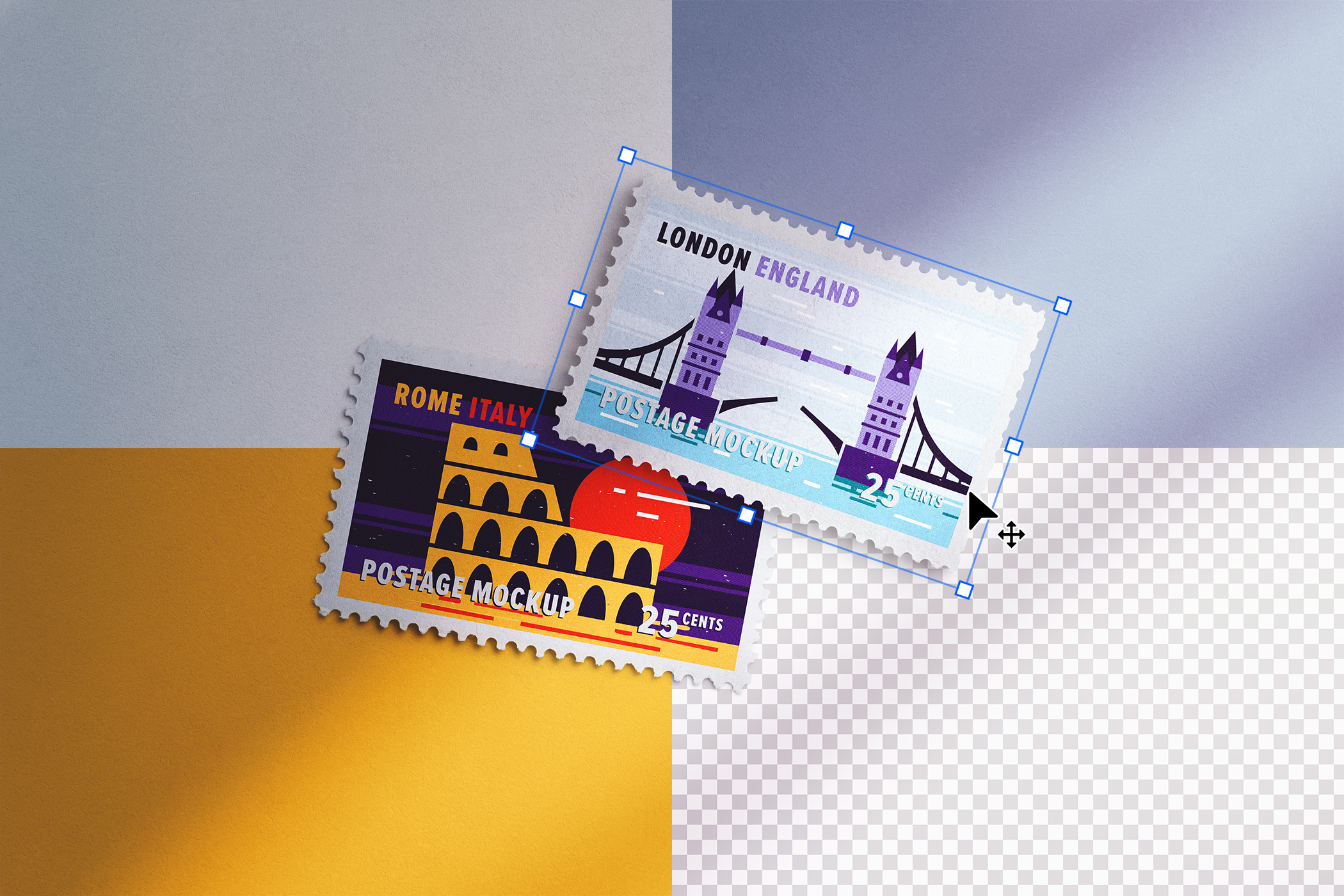 Two Horizontal Vintage Postage Stamp Mockup 03 Isolated Objects.jpg