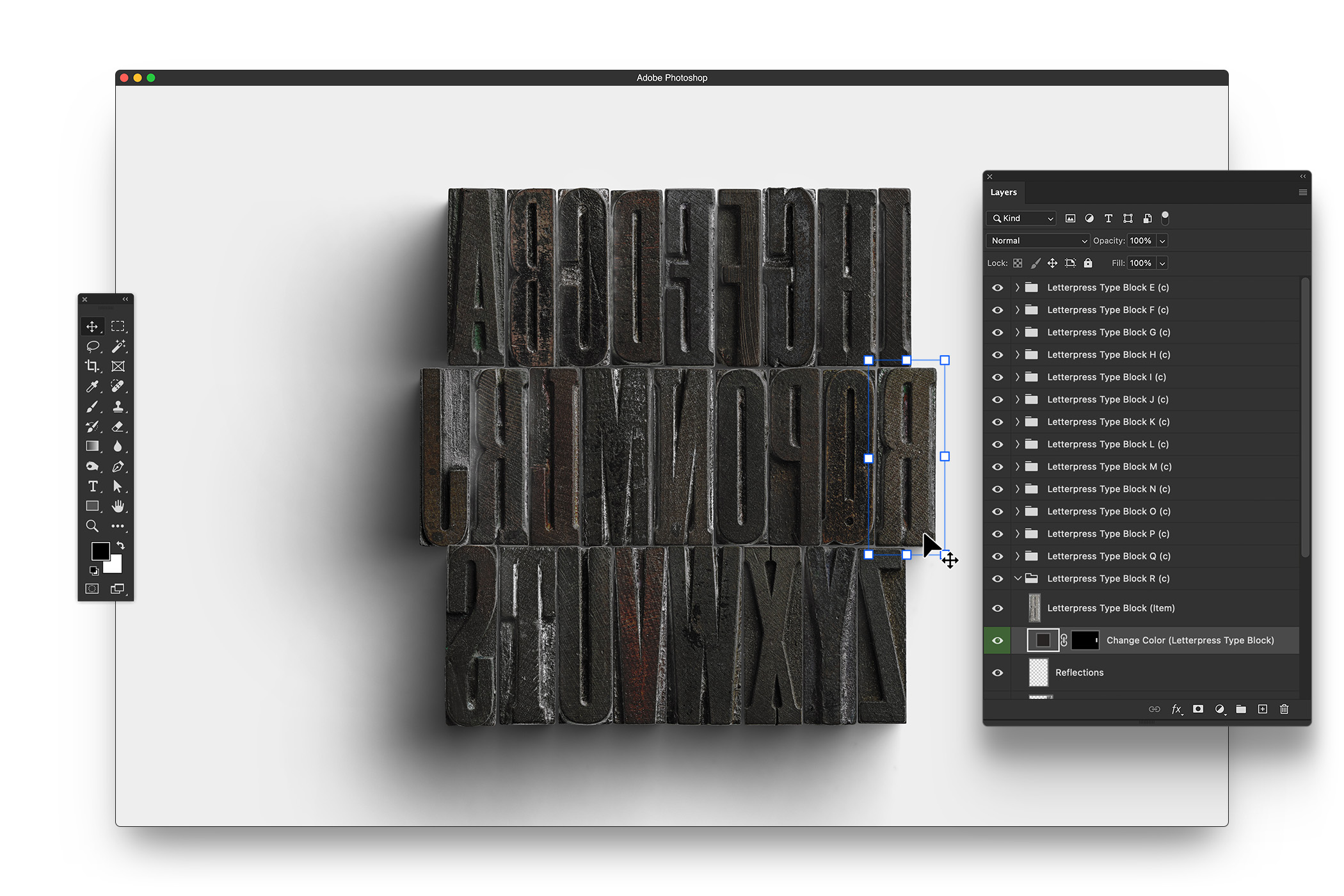 Vintage Letterpress Type Blocks 05 Layered PSD Mockup