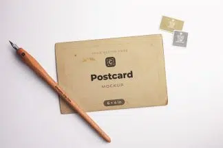 6×4in Vintage Postcard with Dip Pen & Stamps mockup