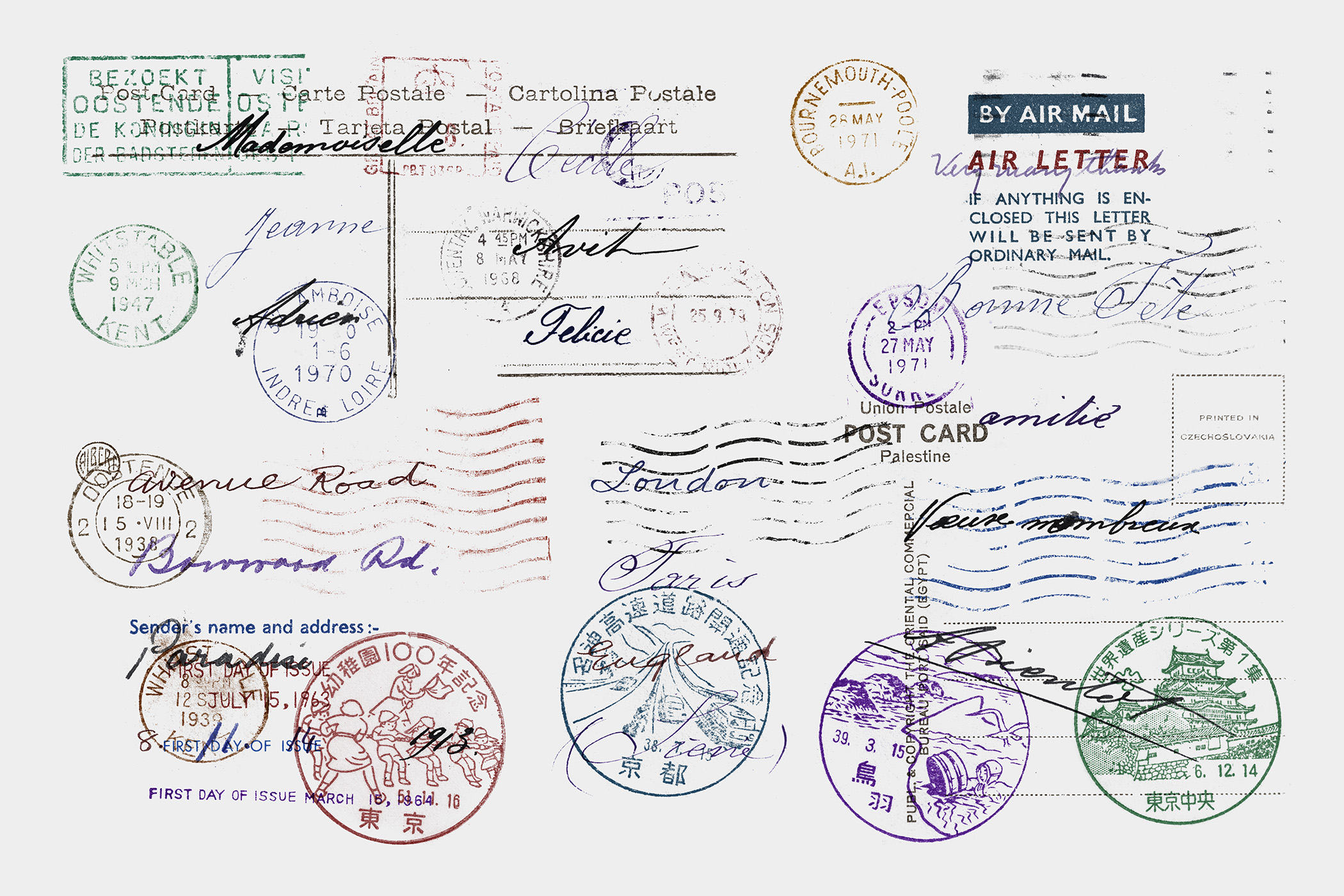 Vintage Postal Ephemera Overlay Kit: postmarks, air mail labels and handwritten words