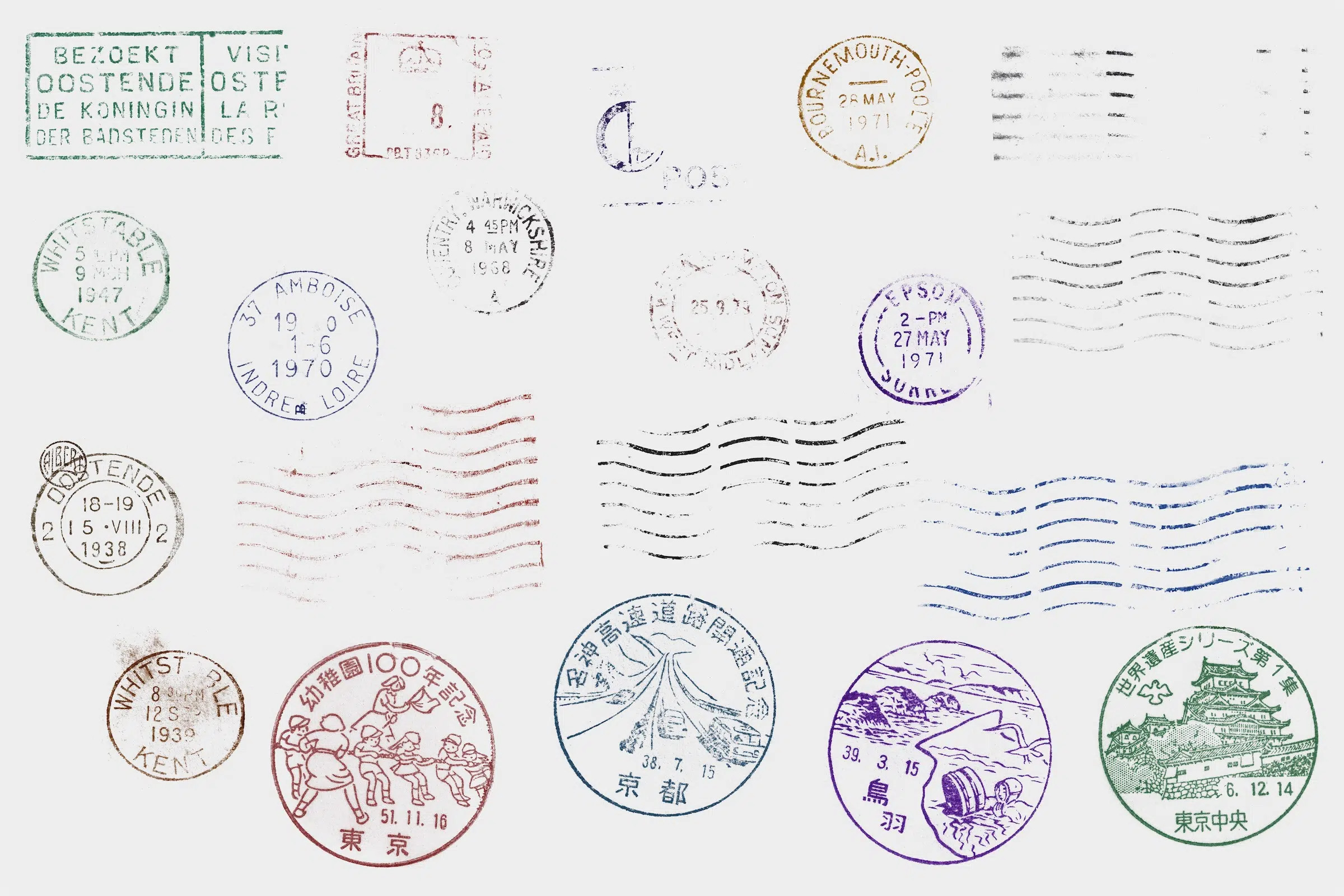 Vintage Postal Ephemera Overlay Kit Postmarks and Cancellations